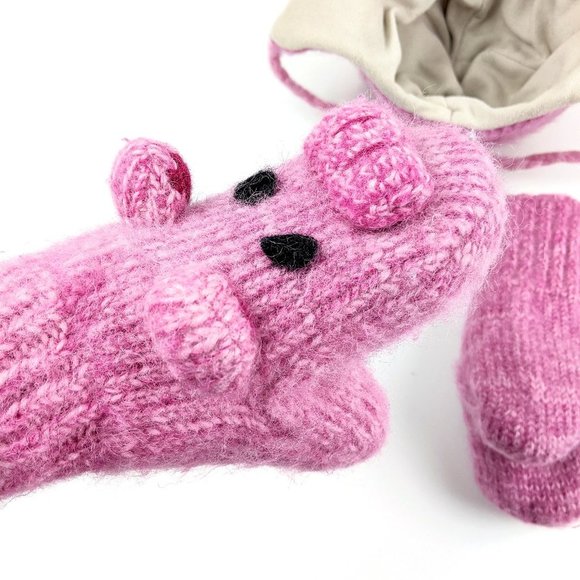 Yetilang Piglet Wool Mohair  Knitted Winter Hat and Mittens Set - Picture 9 of 16